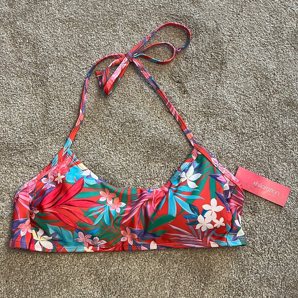 Xhilaration (Target) tie halter tropical floral bikini swimsuit top